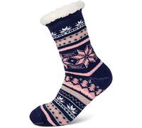 styleBREAKER women ABS cosy socks with teddy lining and Scandinavian pattern mix, non-slip socks, sizes 35-42 EU / 5-10 US / 4-8 UK 08030008, Colour:Dark Blue