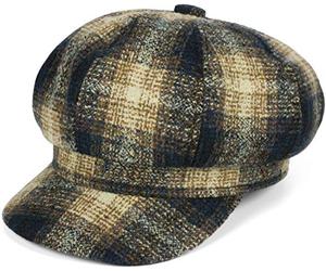 styleBREAKER Women Balloon Cap in Check Optic, Peaked Cap Checked Vintage Style, Bakerboy Sliding Cap, Newsboy Cap 04023077, Colour:Dark Blue-Brown-Beige