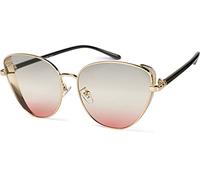 styleBREAKER women cat's eye sunglasses with glitter element on the glass and polycarbonate lenses, cat's eye shape, retro look 09020104, Colour:Frame gold/glass grey-apricot gradient