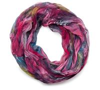 styleBREAKER Women Feather Pattern Batik Style Loop Tube Scarf, Crash and Crinkle, Silky Light, Shawl 01016064, Colour:Pink-