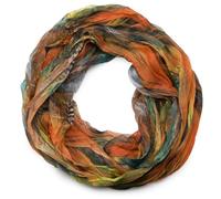 styleBREAKER Women Feather Pattern Batik Style Loop Tube Scarf, Crash and Crinkle, Silky Light, Shawl 01016064