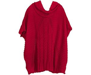 styleBREAKER Women Knit Poncho with Cable Stitch Pattern, Sleeves and Collar 08010054, Colour:Red