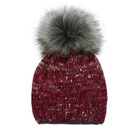 styleBREAKER Women Knitted Bobble hat with Glitter Thread and Fleece Lining, Winter Bobble hat 04024178, Colour:Wine Red