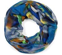 styleBREAKER Women Loop scarf with abstract brushstroke pattern, tube scarf multicoloured, cloth 01017130, Colour:Blue-Orange-Yellow