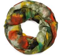 styleBREAKER Women Loop scarf with abstract brushstroke pattern, tube scarf multicoloured, cloth 01017130, Colour:Green-Orange-Yellow