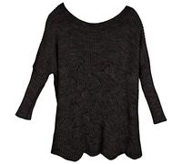 styleBREAKER Women Oversized Knit Jumper with Ajour Pattern and Long Sleeves, Submarine Cut-Out, Poncho, one Size 08010066, Colour:Black