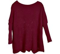 styleBREAKER Women Oversized Knit Jumper with Ajour Pattern and Long Sleeves, Submarine Cut-Out, Poncho, one Size 08010066, Colour:Claret-Violet