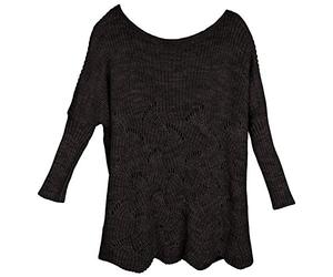 styleBREAKER Women Oversized Knit Jumper with Ajour Pattern and Long Sleeves, Submarine Cut-Out, Poncho, one Size 08010066, Colour:Black