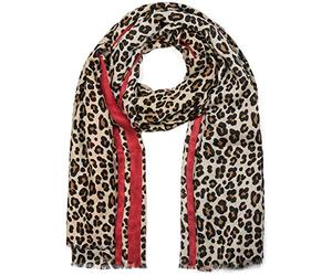 styleBREAKER women scarf with leopard print, coloured stripes and fringing, winter scarf, stole, shawl 01017082, Colour:Brown-Red