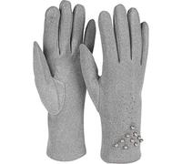 styleBREAKER Women Touchscreen gloves with rhinestones and pearls, fleece lining, warm gloves, winter 09010035, Colour:Light-Grey