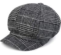 styleBREAKER Women's Bakerboy Cap with Glencheck Pattern, Balloon Hat, Newsboy Cap, Flat Cap 04023060, Colour:Black-White