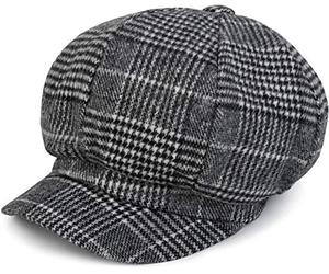 styleBREAKER Women's Bakerboy Cap with Glencheck Pattern, Balloon Hat, Newsboy Cap, Flat Cap 04023060, Colour:Black-White