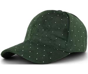 styleBREAKER Women's Baseball Cap with Rhinestone Studs, 6-Panel Velvet Baseball Cap with Curved Peak, Adjustable Plain Cap with Fastening, 56-59 cm, emerald green, One Size
