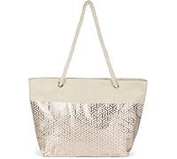 styleBREAKER Womens Beach Bag with Metallic Cube Print | 57x36x18cm main zip compartment with inner pocket. Thick, soft cord handles for comfortable shoulder carrying.