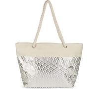 styleBREAKER Womens Beach Bag with Metallic Cube Print | 57x36x18cm main zip compartment with inner pocket. Thick, soft cord handles for comfortable shoulder carrying.