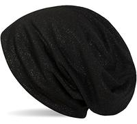 styleBREAKER Women's Beanie Hat with All Over Glitter in Solid Colors, Glitter Beanie, Lightweight Solid Fabric Hat 04024117, Colour:Black