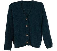 styleBREAKER Women's Boucle Knit Cardigan with Button Front, Solid Colour, Bouclé Cardigan, OneSize 08010081, Colour:Petrol