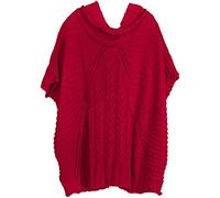 styleBREAKER Womens Cable Knit Poncho with Shawl Collar,Red