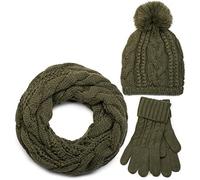 styleBREAKER Womens Cable Knit Scarf | 3-piece set: Scarf 185x35cm, hat up to 59cm, elastic gloves 16-21cm. Winter-ready, coordinated design.