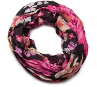 styleBREAKER Womens Floral Loop Scarf,Viscose, 110x90cm, Black-Pink