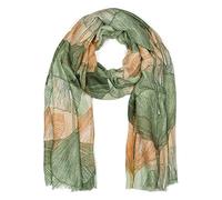 styleBREAKER Womens Ginkgo Leaf Pattern Scarf,Green-Brown