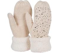 styleBREAKER Womens Knit Mittens with Rhinestones and Pearls,Beige