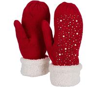 styleBREAKER Womens Knit Mittens with Rhinestones and Pearls,Red