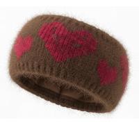 styleBREAKER Women's Knitted Headband with Heart Pattern and Fleece Lining, Made in Europe, Warm Winter Hairband, Ear Warmers, 56-59 cm, Colour: Brown/Red
