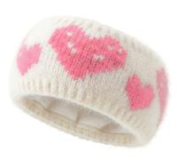 styleBREAKER Women's Knitted Headband with Heart Pattern and Fleece Lining, Made in Europe, Warm Winter Hairband, Ear Warmers, 56-59 cm, Colour: White/Pink