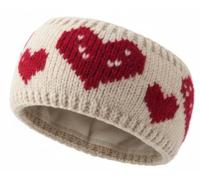 styleBREAKER Women's Knitted Headband with Heart Pattern and Fleece Lining, Made in Europe, Warm Winter Hairband, Ear Warmers, 56-59 cm, Colour: Light Brown/Red