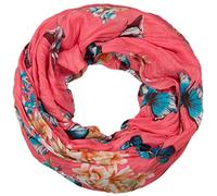 styleBREAKER Womens Loop Scarf Butterfly Floral Print 85x85cm,Coral