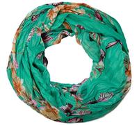 styleBREAKER Women's Loop Scarf with Colorful Butterfly and Flower Print, Crash and Crinkle Scarf, Shawl 01016013, Colour:Mint