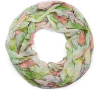 styleBREAKER Women's Loop Scarf with Colorful Feather Pattern, Lightweight Summery Boho Infinity Scarf Multicolored 01016239, Colour:Green-Orange