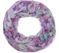 styleBREAKER Women's Loop Scarf with Colorful Feather Pattern, Lightweight Summery Boho Infinity Scarf Multicolored 01016239, Colour:Violet-Green