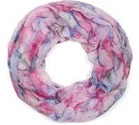 styleBREAKER Women's Loop Scarf with Colorful Feather Pattern, Lightweight Summery Boho Infinity Scarf Multicolored 01016239, Colour:Pink/Pink-Blue