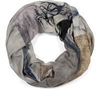 styleBREAKER Women's Loop Scarf with Deer Print and Geometric Design, Multicolored Tube Scarf, Shawl 01017131, Colour:Grey-Blue