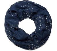 styleBREAKER Women's Loop Scarf with Glittering Metallic Stars All Over Print Pattern, Lightweight Solid Color Infinity Scarf, Cloth 01016118, Colour:Dark Blue