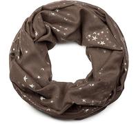 styleBREAKER Women's Loop Scarf with Metallic Star Print | Glitter Infinity Scarf approx. 89 x 75 cm | Lightweight for Spring & Autumn, Dark Brown