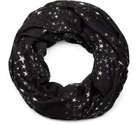 styleBREAKER Women's Loop Scarf with Metallic Star Print | Glitter Infinity Scarf approx. 89 x 75 cm | Lightweight for Spring & Autumn, Black