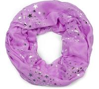 styleBREAKER Women's Loop Scarf with Shimmering Metallic Star All Over Print, Lilac