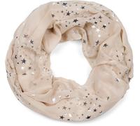 styleBREAKER Women's Loop Scarf with Shimmering Metallic Star All Over Print Pattern, Lightweight Solid Color Tube Scarf, Beige