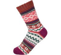 styleBREAKER Women's Norwegian socks with wintery Norwegian pattern, warm knitted socks, One Size 37-41, 1 pair 08030016, Colour:Cognac-Raspberry