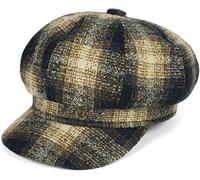 styleBREAKER Womens Plaid Newsboy Cap Vintage,Dark Blue-Brown-Beige