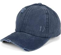 styleBREAKER Womens Ponytail Baseball Cap in Destroyed Cotton | Cross-Strap Ponytail Cap, Adjustable 55-59 cm via Hook and Loop, 7 cm Brim, Breathable, Sweatband.