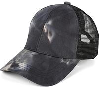 styleBREAKER Women's Ponytail Baseball Cap with Batik Pattern and Mesh Insert, Adjustable with Hook and Loop Fastener, One Size Fits Adults and Teens, Grey-Black