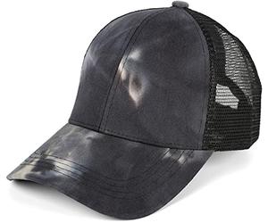 styleBREAKER Women's Ponytail Baseball Cap with Batik Pattern and Mesh Insert, Adjustable with Hook and Loop Fastener, One Size Fits Adults and Teens, Grey-Black