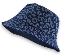 styleBREAKER Women's Reversible hat 2-in-1 | Reversible Bucket hat with Leopard Print & Solid-Colored Denim Side | Denim Fisher hat for Leisure, Beach, Festival, Summer hat Made of Cotton, Dark Blue