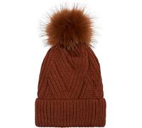 styleBREAKER Womens Ribbed Knit Pom Pom Beanie,Cognac