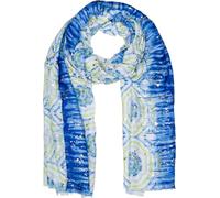 styleBREAKER Women's Scarf Batik Pattern with Metallic Stripes, Lightweight Boho Style Shawl with Short Fringes 01016230, Colour:Blue-Green