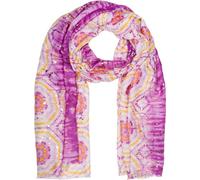 styleBREAKER Women's Scarf Batik Pattern with Metallic Stripes, Lightweight Boho Style Shawl with Short Fringes 01016230, Colour:Purple-Yellow